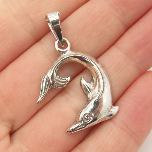 925 Sterling Silver Vintage Friendly Dolphin Pendant