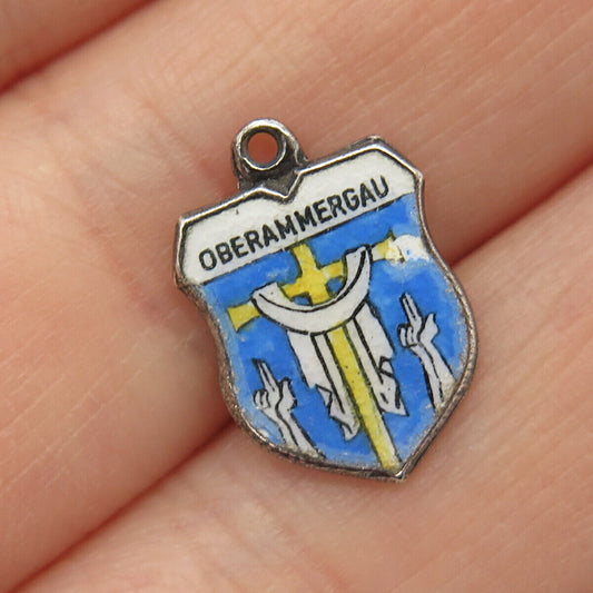 800 Silver Vintage REU Enamel "Oberammergau" Coat of Arms Charm Pendant