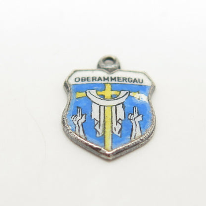 800 Silver Vintage REU Enamel "Oberammergau" Coat of Arms Charm Pendant