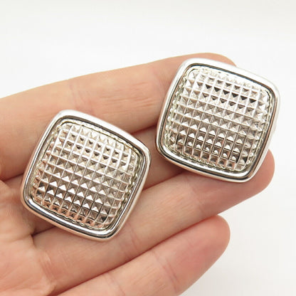 925 Sterling Silver Vintage Mexico Checkered Design Clip On Earrings