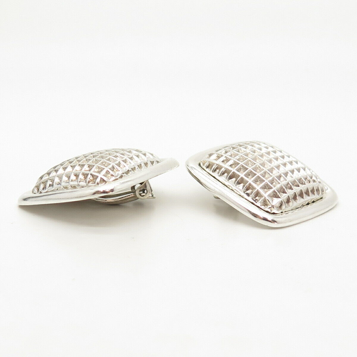 925 Sterling Silver Vintage Mexico Checkered Design Clip On Earrings