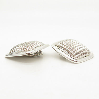 925 Sterling Silver Vintage Mexico Checkered Design Clip On Earrings