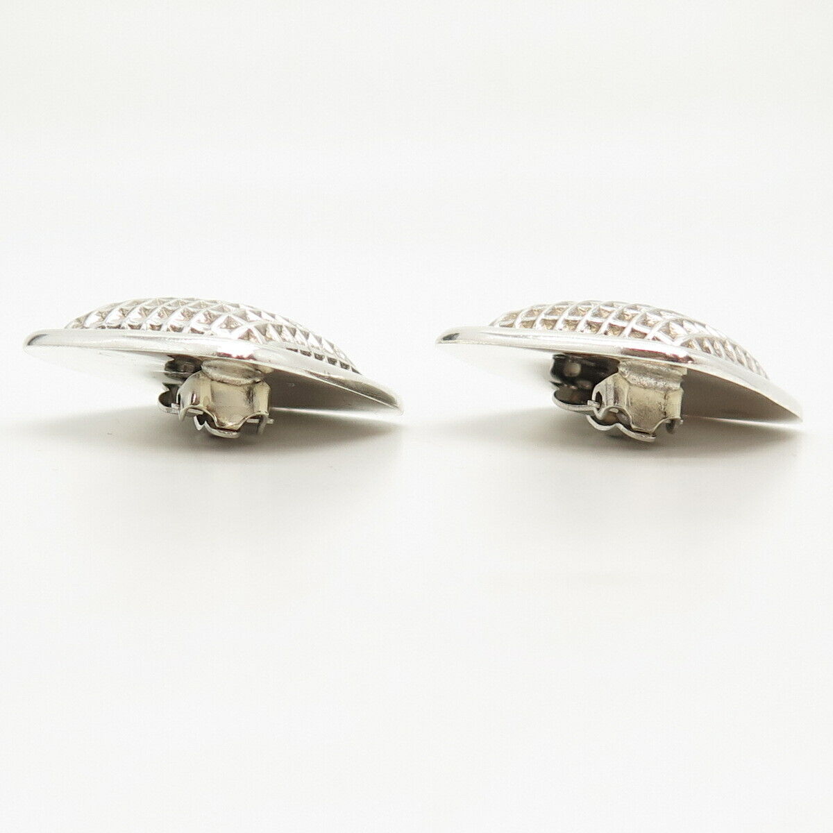 925 Sterling Silver Vintage Mexico Checkered Design Clip On Earrings