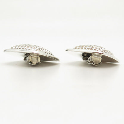 925 Sterling Silver Vintage Mexico Checkered Design Clip On Earrings