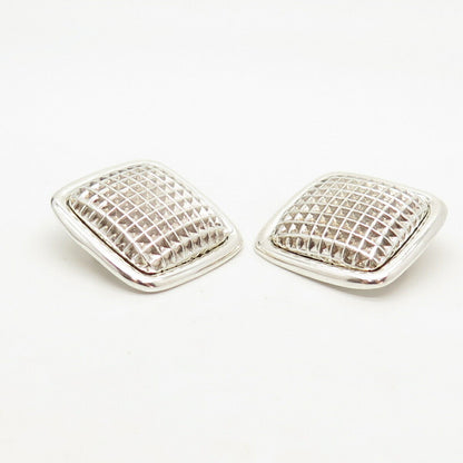 925 Sterling Silver Vintage Mexico Checkered Design Clip On Earrings