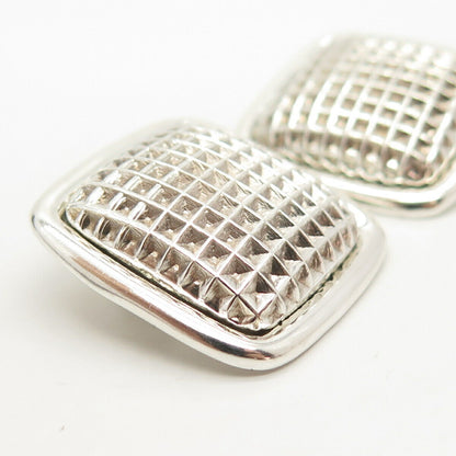 925 Sterling Silver Vintage Mexico Checkered Design Clip On Earrings