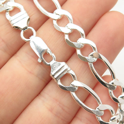 925 Sterling Silver Italy Figaro Link Bracelet 7 3/4"