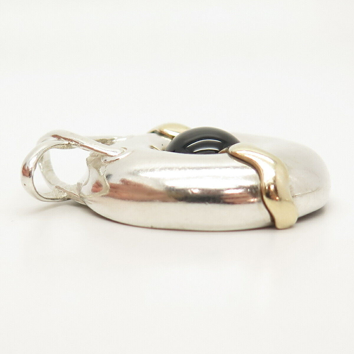 925 Sterling Silver 2-Tone Vintage Real Black Onyx Gem Slide Pendant