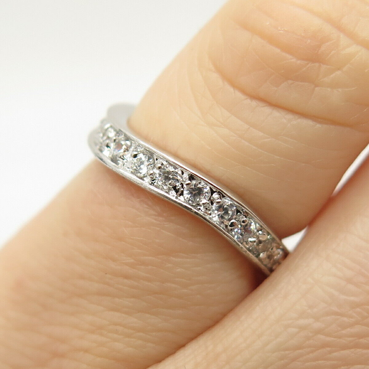 925 Sterling Silver Pave C Z Wavy Ring Size 5