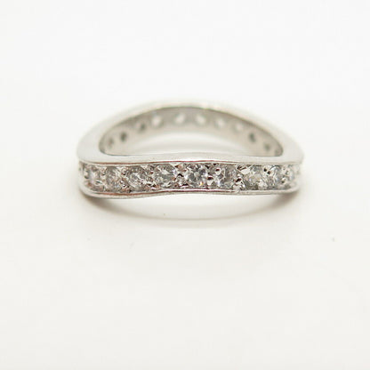 925 Sterling Silver Pave C Z Wavy Ring Size 5