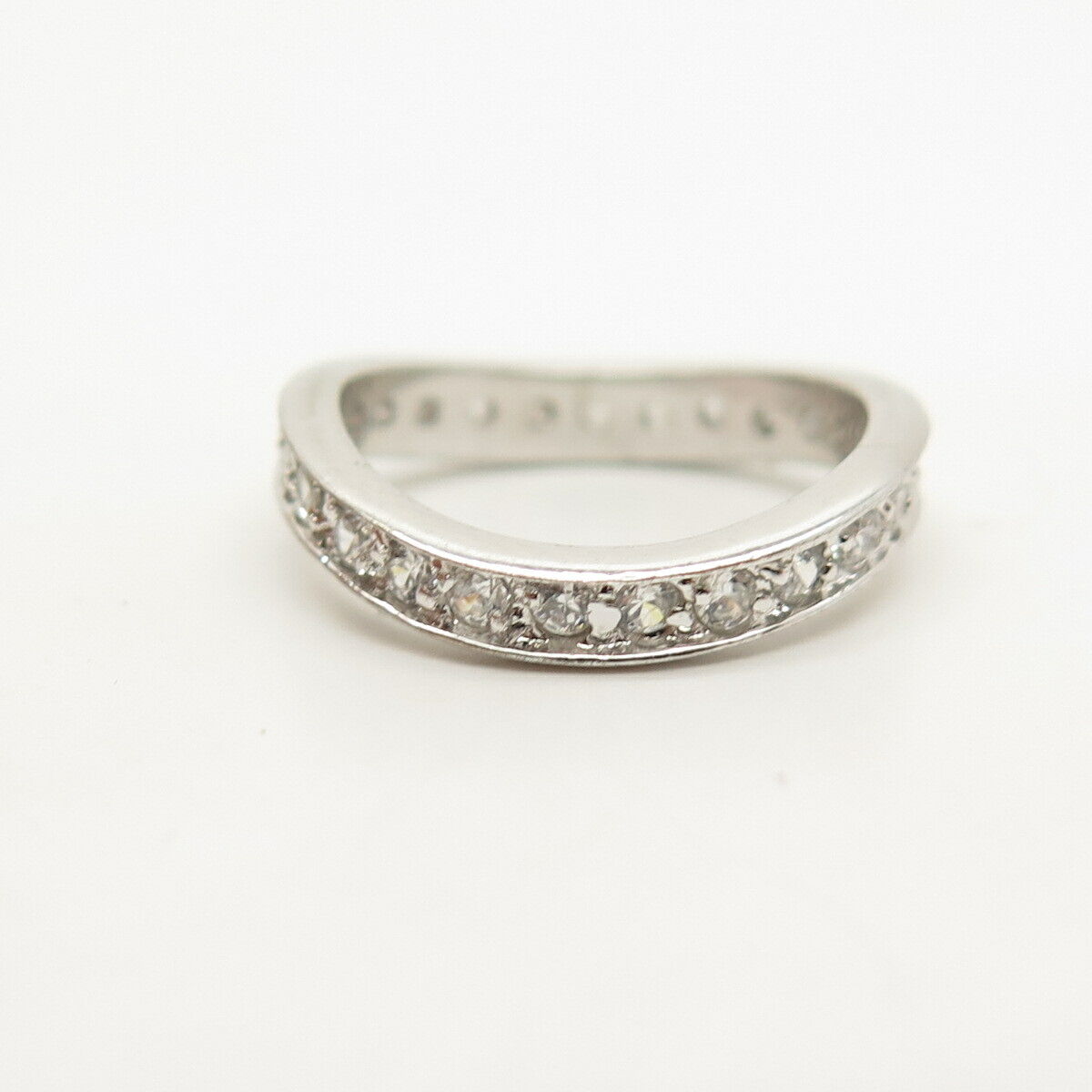 925 Sterling Silver Pave C Z Wavy Ring Size 5