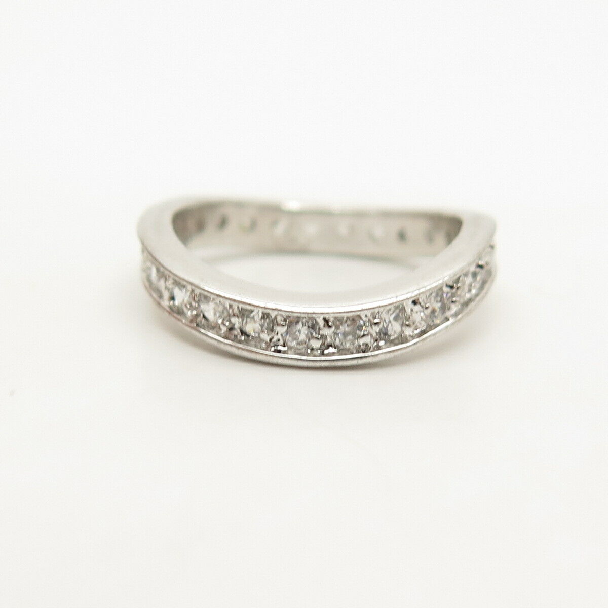 925 Sterling Silver Pave C Z Wavy Ring Size 5