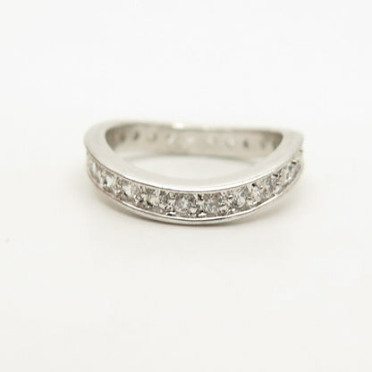 925 Sterling Silver Pave C Z Wavy Ring Size 5