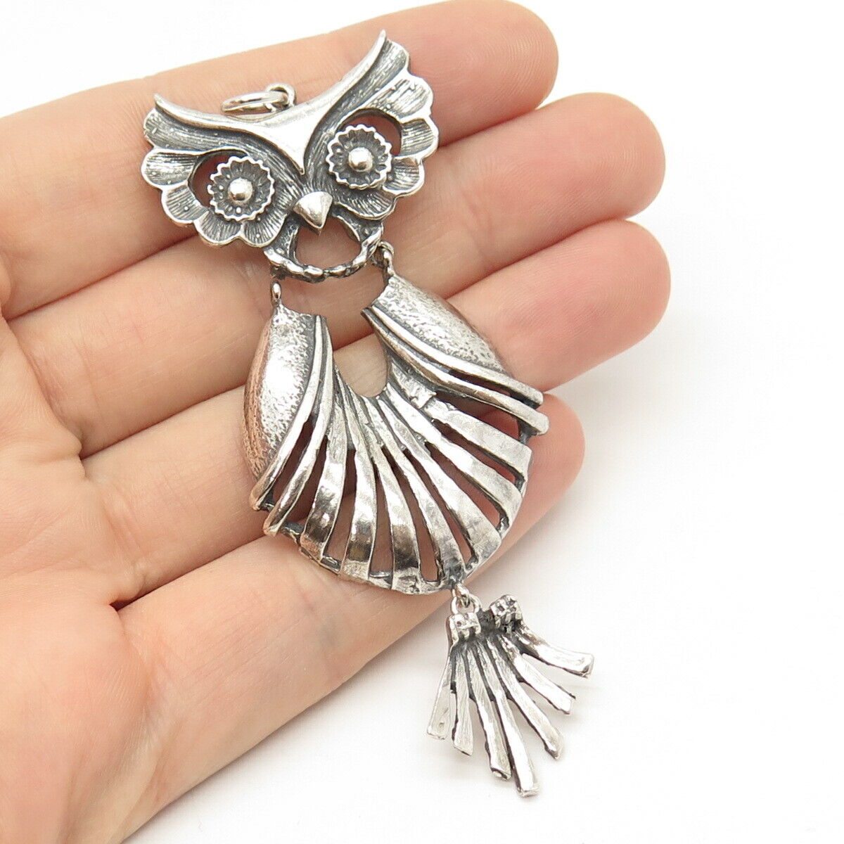 850 Silver Vintage Wise Owl Design Dangling Pendant