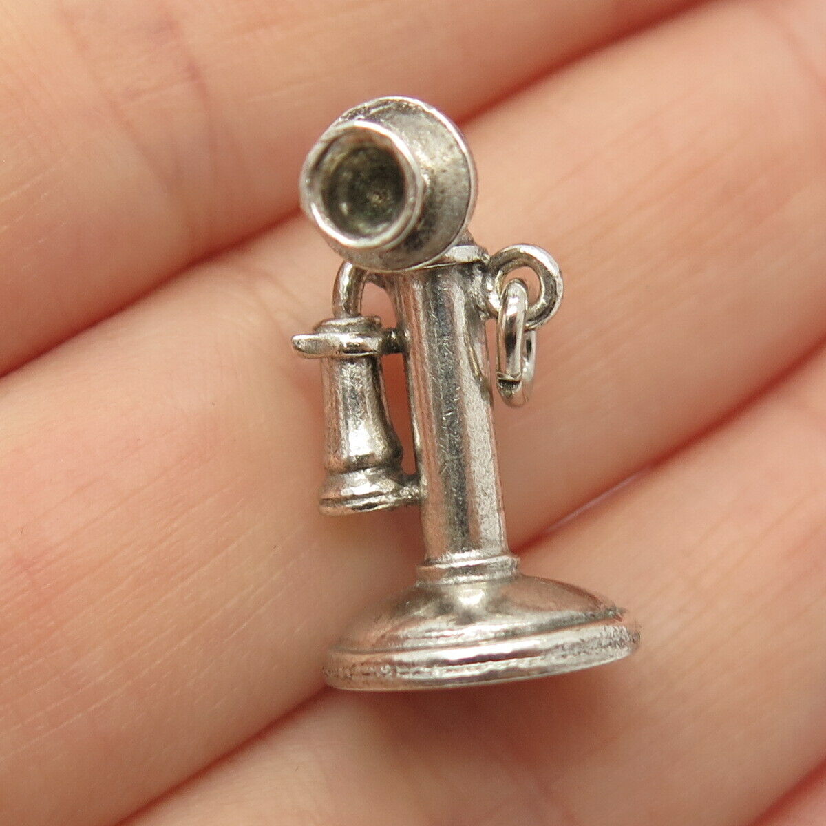 925 Sterling Silver Antique Wells Candlestick Phone Charm Pendant