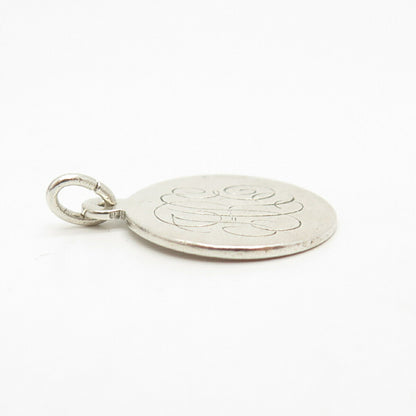 925 Sterling Silver Antique Tag Round Charm Pendant