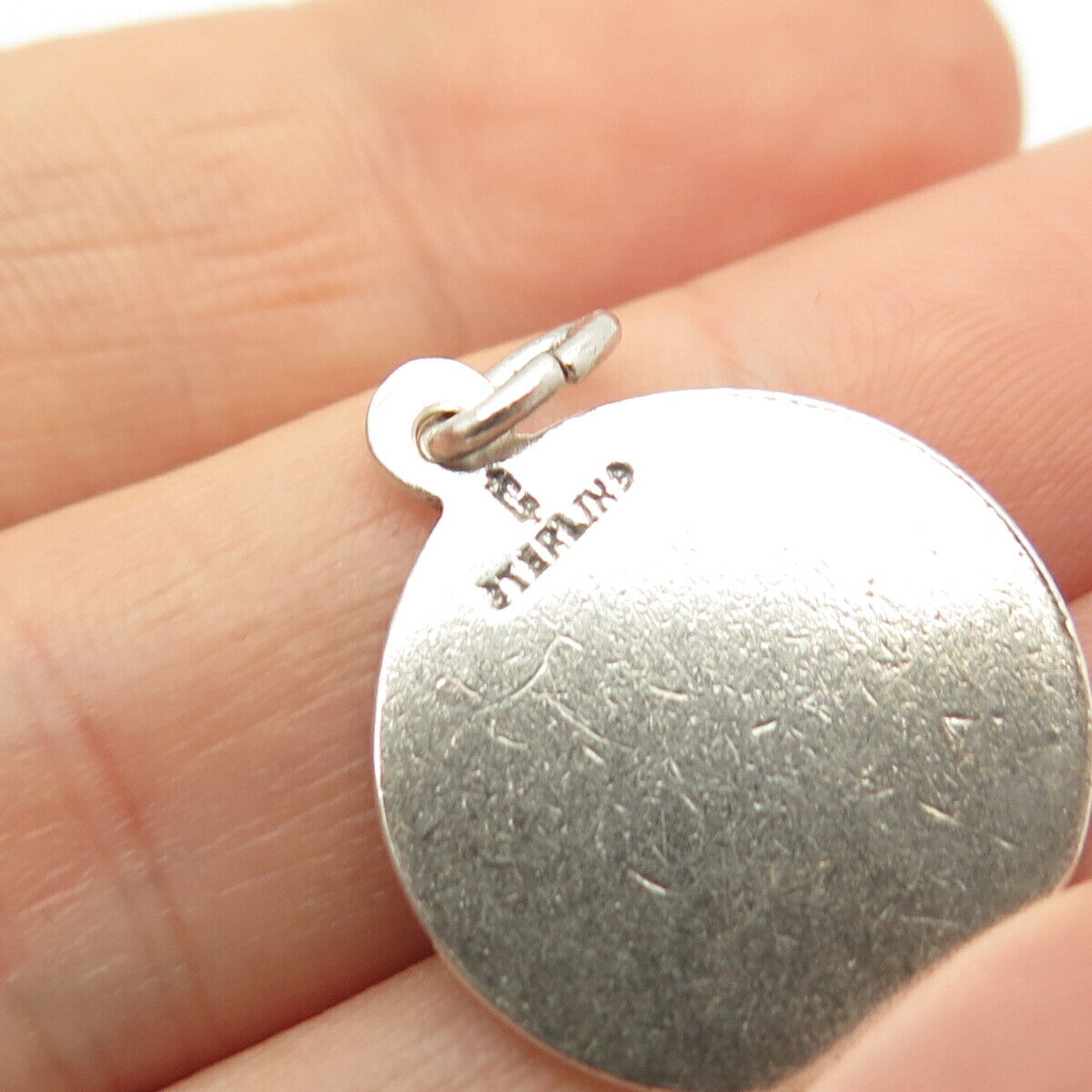 925 Sterling Silver Antique Tag Round Charm Pendant