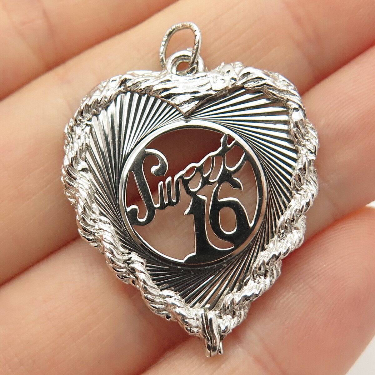 925 Sterling Silver Vintage "Sweet 16" Heart Pendant