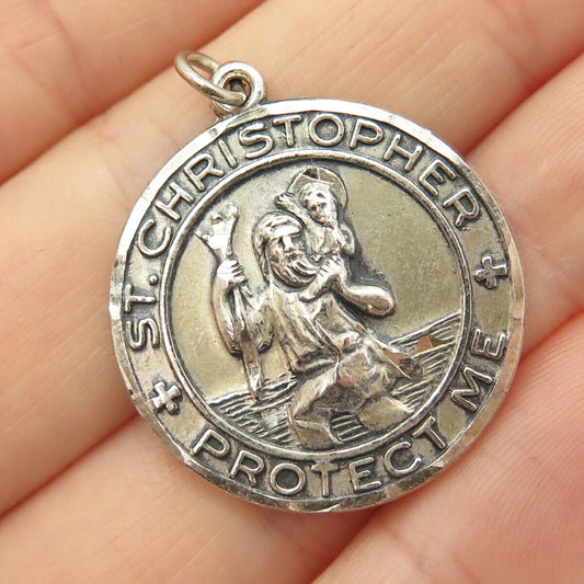 925 Sterling Silver Vintage Creed St. Christopher Religious Pendant