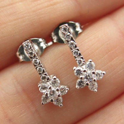 925 Sterling Silver C Z Floral Earrings