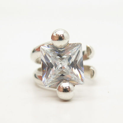 950 Silver Princess-Cut C Z Adjustable Ring Size 7.5