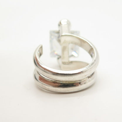 950 Silver Princess-Cut C Z Adjustable Ring Size 7.5