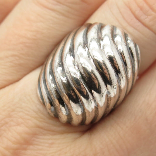 925 Sterling Silver Vintage Mexico Ribbed Wide Ring Size 7.5