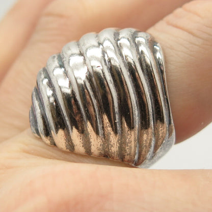 925 Sterling Silver Vintage Mexico Ribbed Wide Ring Size 7.5