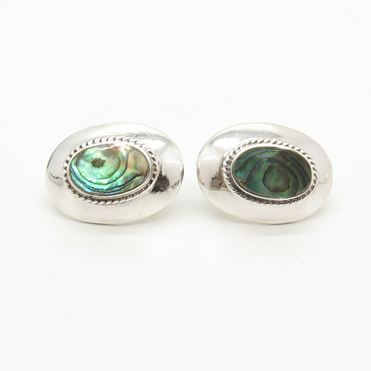 925 Sterling Silver Vintage Real Abalone Shell Oval Earrings