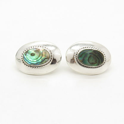 925 Sterling Silver Vintage Real Abalone Shell Oval Earrings