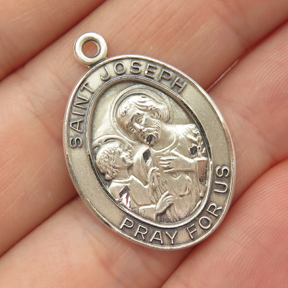 925 Sterling Silver Vintage St. Joseph Religious Round Pendant