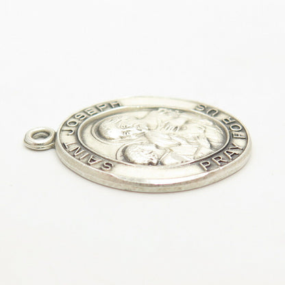 925 Sterling Silver Vintage St. Joseph Religious Round Pendant