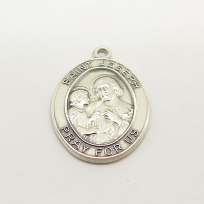 925 Sterling Silver Vintage St. Joseph Religious Round Pendant