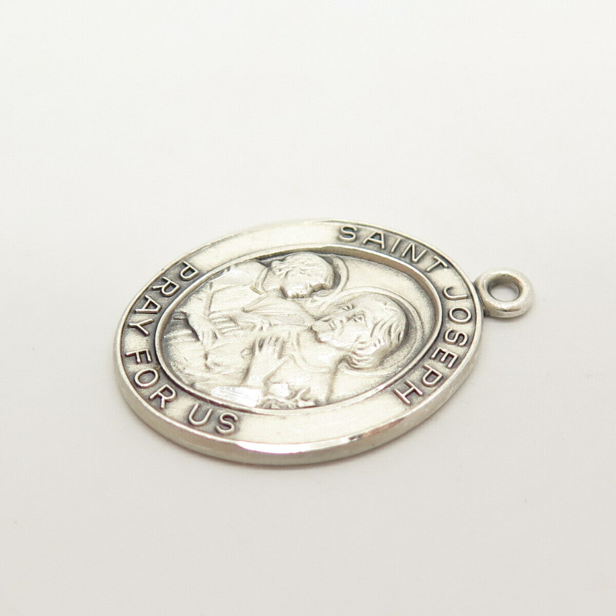 925 Sterling Silver Vintage St. Joseph Religious Round Pendant