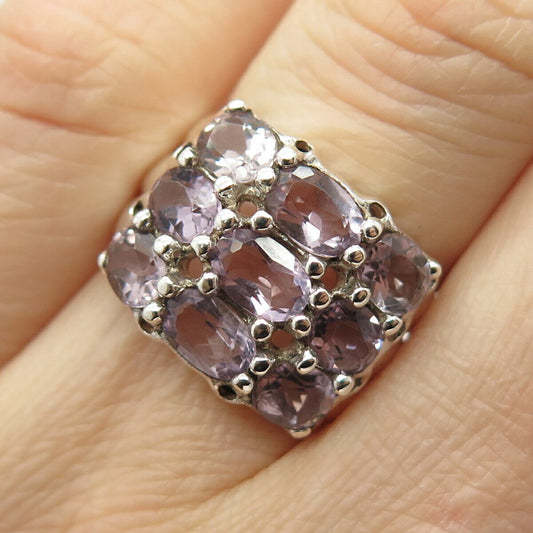 925 Sterling Silver Real Amethyst Gemstone Wide Ring Size 6 3/4