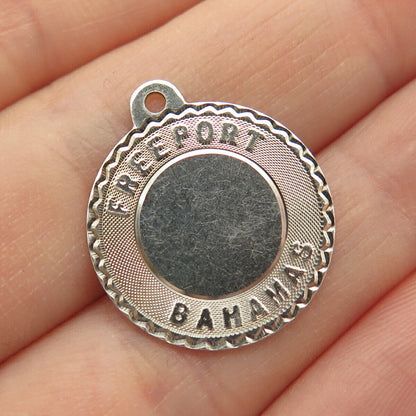 925 Sterling Silver Vintage Asco "Free Port Bahamas" Round Pendant