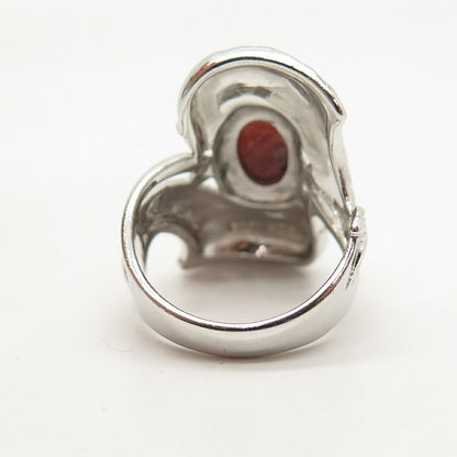 925 Sterling Silver Real Coral Pisces Zodiac Sign Statement Ring Size 7 3/4