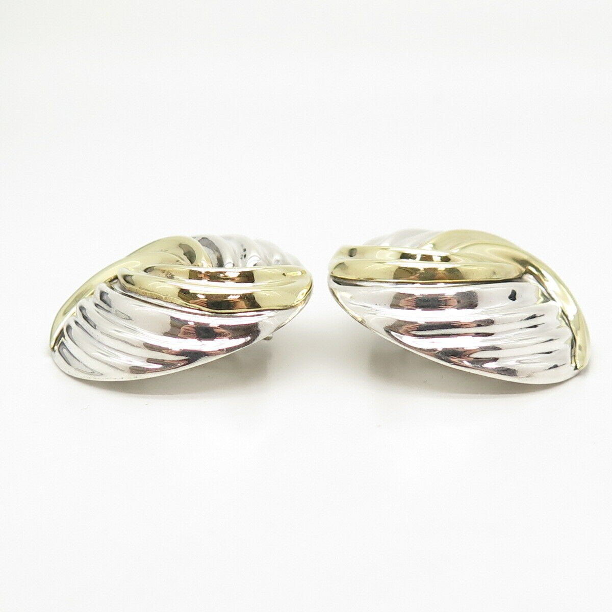 925 Sterling Silver 2-Tone Vintage Mexico Ribbed Clip On Earrings