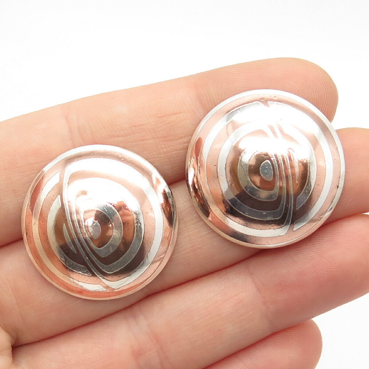 925 Sterling Silver 2-Tone Vintage Round Earrings