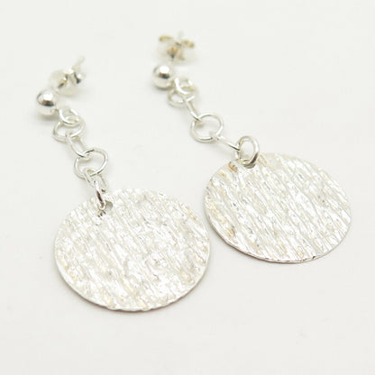 925 Sterling Silver Italy Textured Round Dangling Earrings