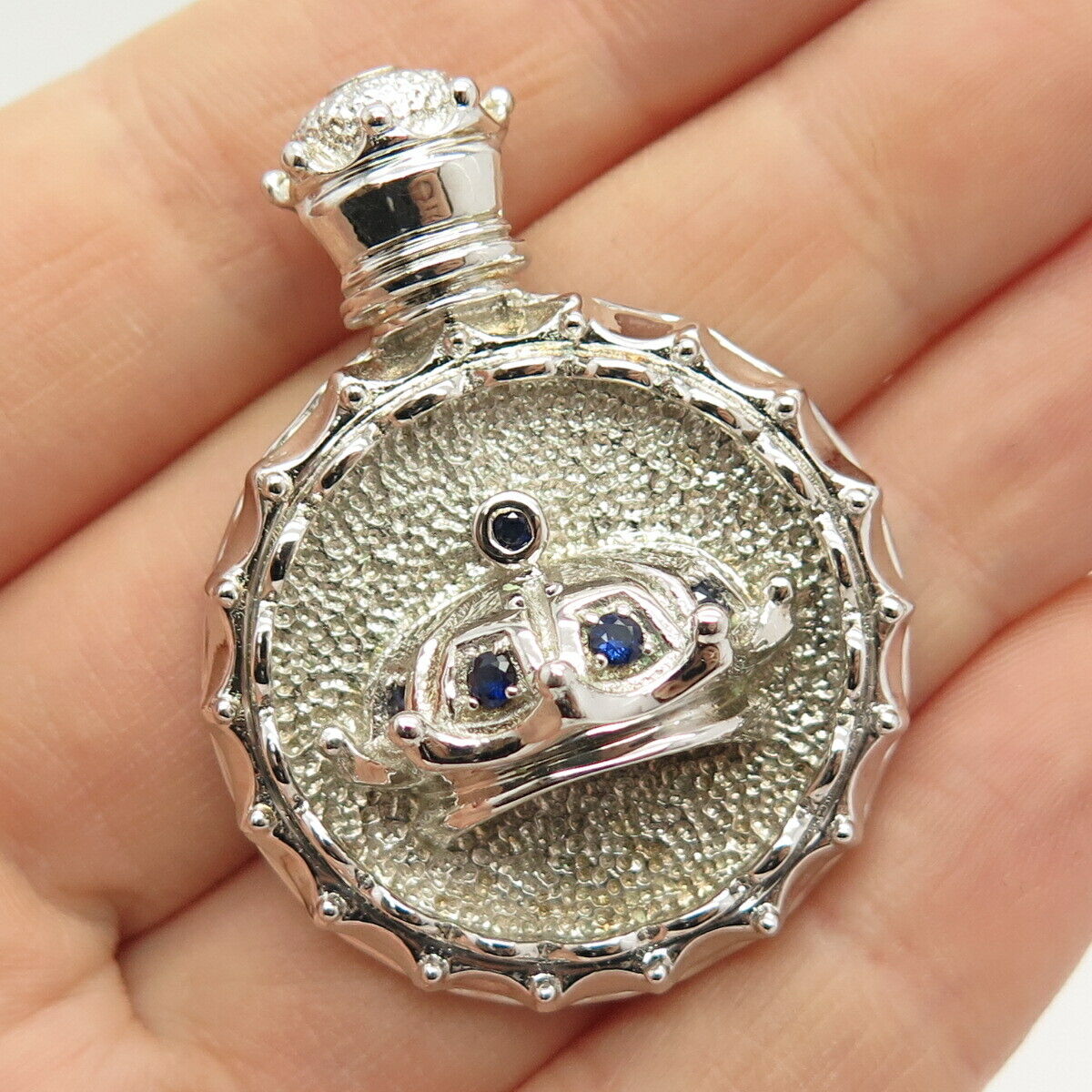 925 Sterling Silver Real Sapphire Gem Perfume Bottle Design Pendant