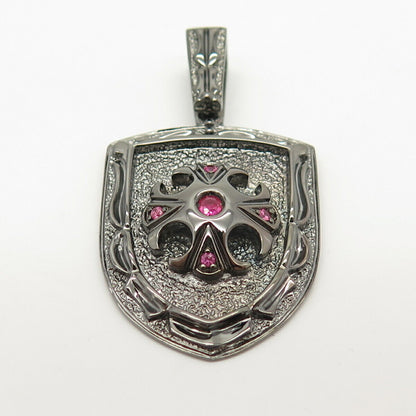 925 Sterling Silver Real Ruby Gem Coat of Arms Design Pendant