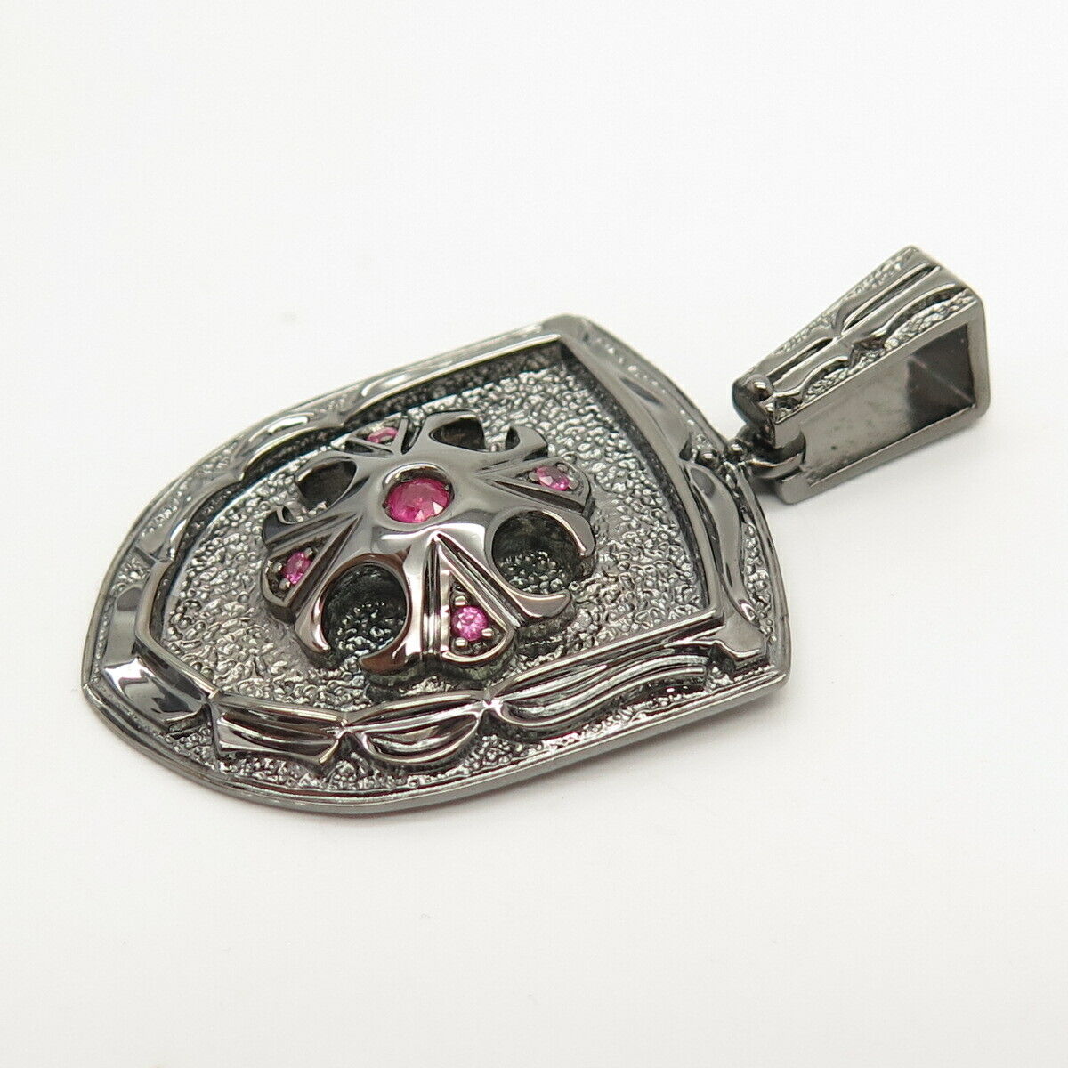 925 Sterling Silver Real Ruby Gem Coat of Arms Design Pendant