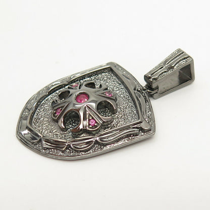 925 Sterling Silver Real Ruby Gem Coat of Arms Design Pendant