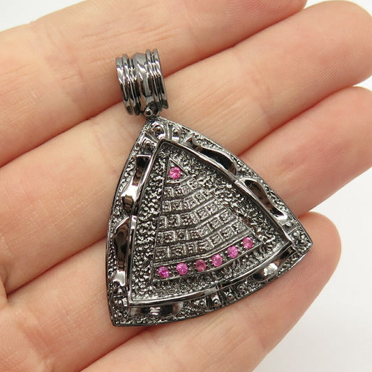 925 Sterling Silver Real Ruby Gem Pyramid Pendant