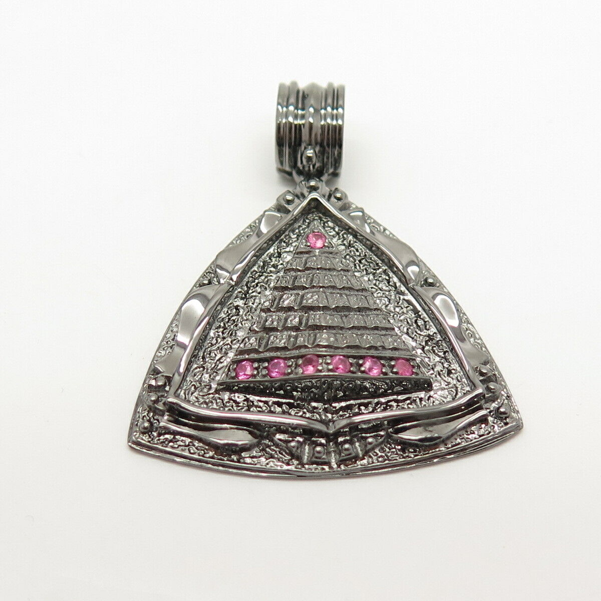 925 Sterling Silver Real Ruby Gem Pyramid Pendant