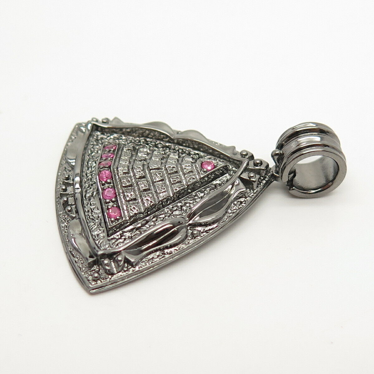 925 Sterling Silver Real Ruby Gem Pyramid Pendant