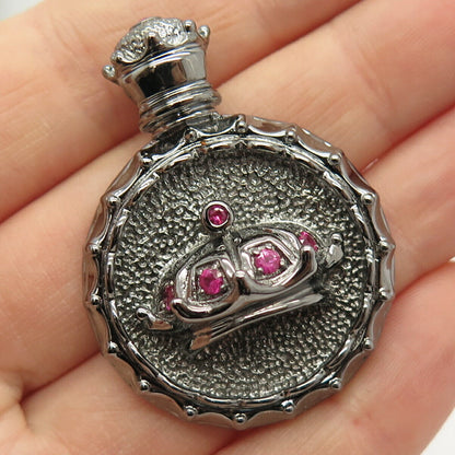 925 Sterling Silver Real Ruby Gem Perfume Bottle Design Slide Pendant