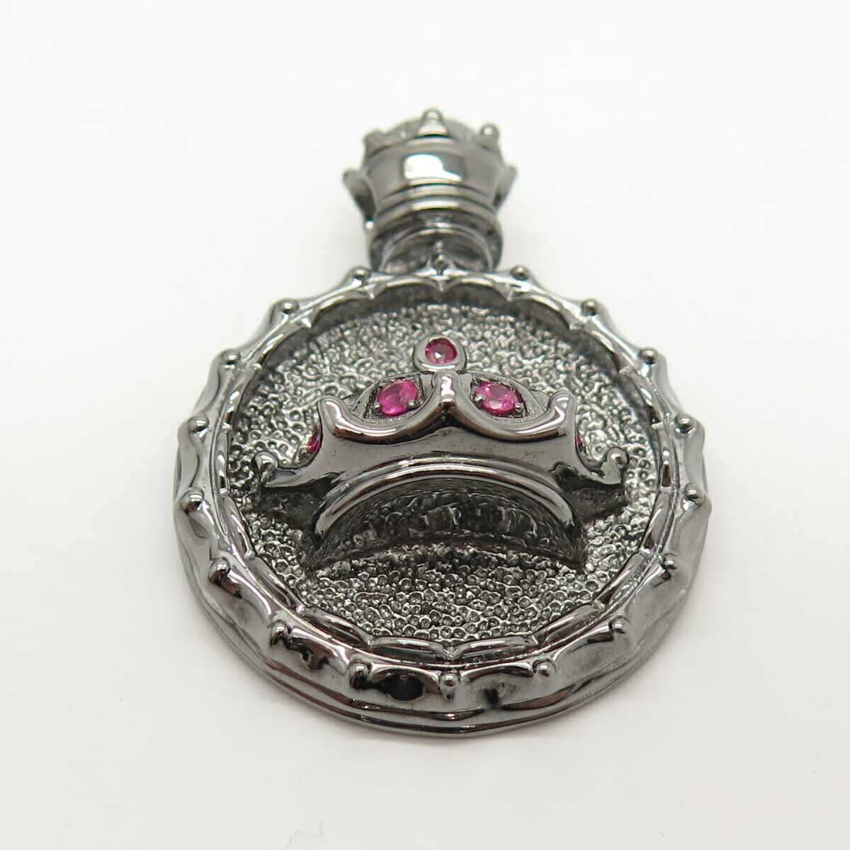 925 Sterling Silver Real Ruby Gem Perfume Bottle Design Slide Pendant