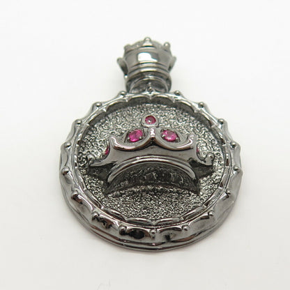 925 Sterling Silver Real Ruby Gem Perfume Bottle Design Slide Pendant